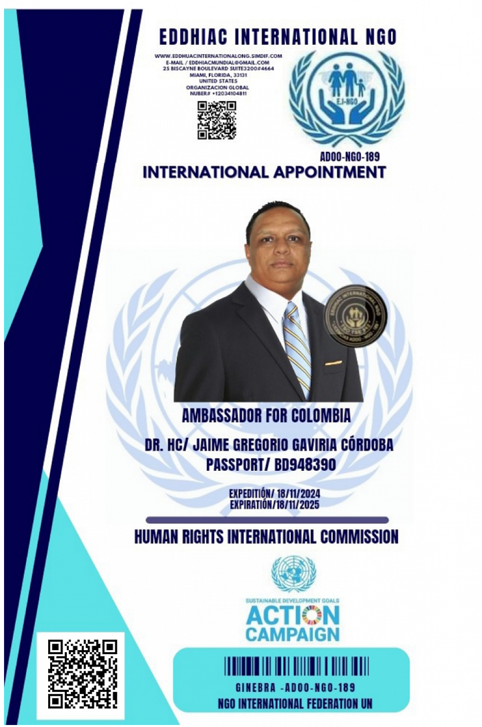 AMBASSADOR FOR COLOMBIA