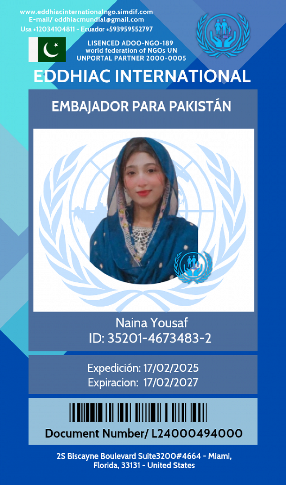HONORARY AMBASADADOR FOR PAKISTAN